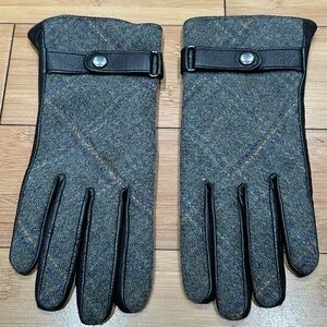 Foxford Woollen Mills Harris Tweed Irish Wool/ Brown Leather Gloves Men’s M/L